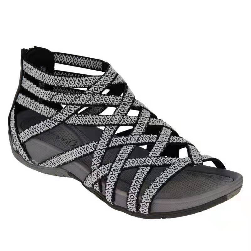 2021 spring and summer Foreign trade large size patent leather low-top breathable adult sports black fish mouth viscose shoes Roman women's sandals - Image 3