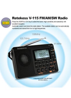 Retekess FM/AM/SW Radio Multiband Radio Receiver REC Recorder Bass Sound MP3 Player Speakers with Sleep Timer Black  - Image 5