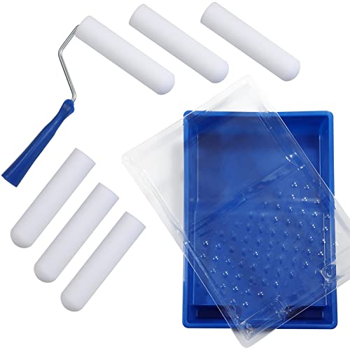 NANJA Paint Roller-High Density Foam Small Paint Roller 6 Inch, Mini Roller Set with Tray, Sponge Roller Refills, Finest Finish Foam Rollers for Use with All Paints,9 Piece - Image 1