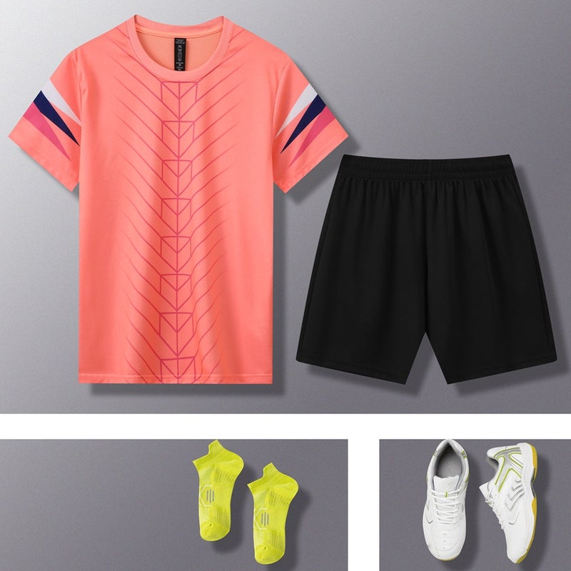 Generic Football Training Uniforms for Men and Women, Short-Sleeved Parent-Child Class Uniforms, Football Uniforms, Quick-Drying Badminton Game Training Uniforms 6810-powder