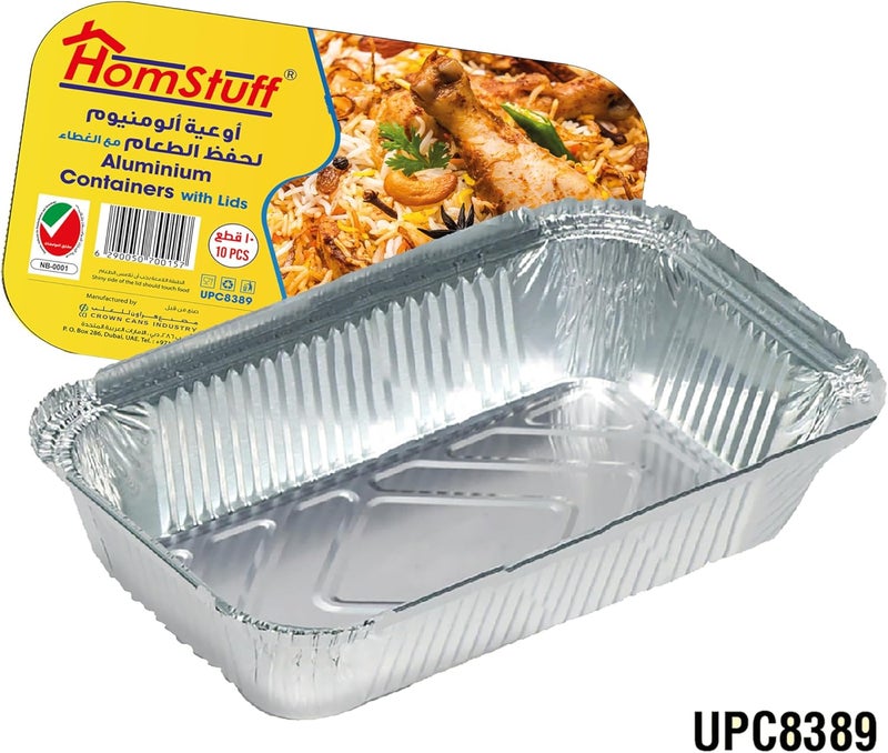 HomStuff Aluminium Foil Container with Lid 8389 (890 ml), Pack of 10 pcs - Image 3
