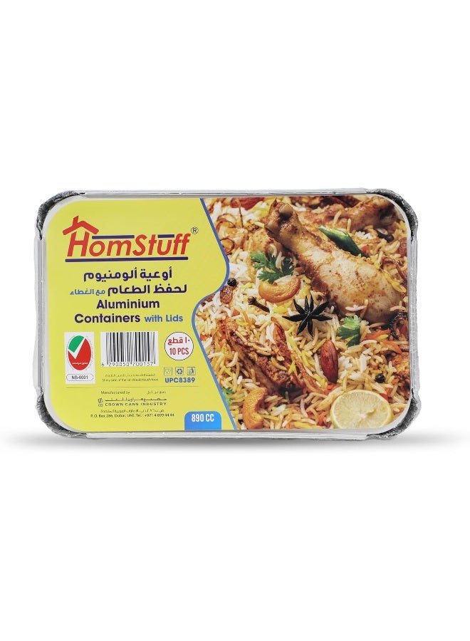 HomStuff Aluminium Foil Container with Lid 8389 (890 ml), Pack of 10 pcs - Image 1