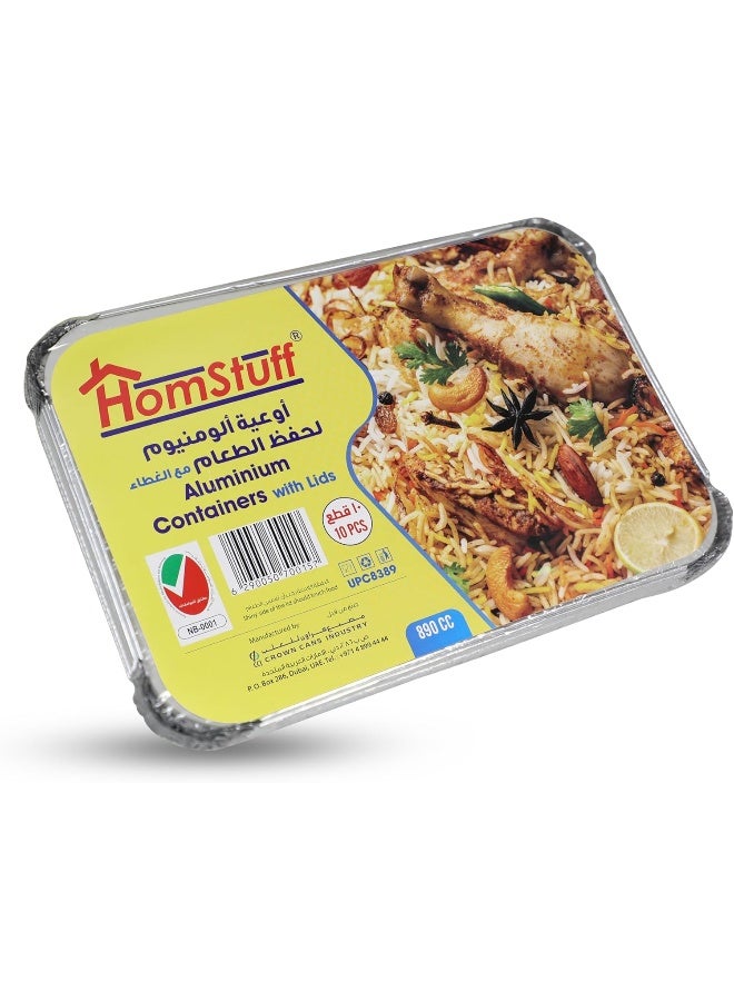 HomStuff Aluminium Foil Container with Lid 8389 (890 ml), Pack of 10 pcs - Image 2