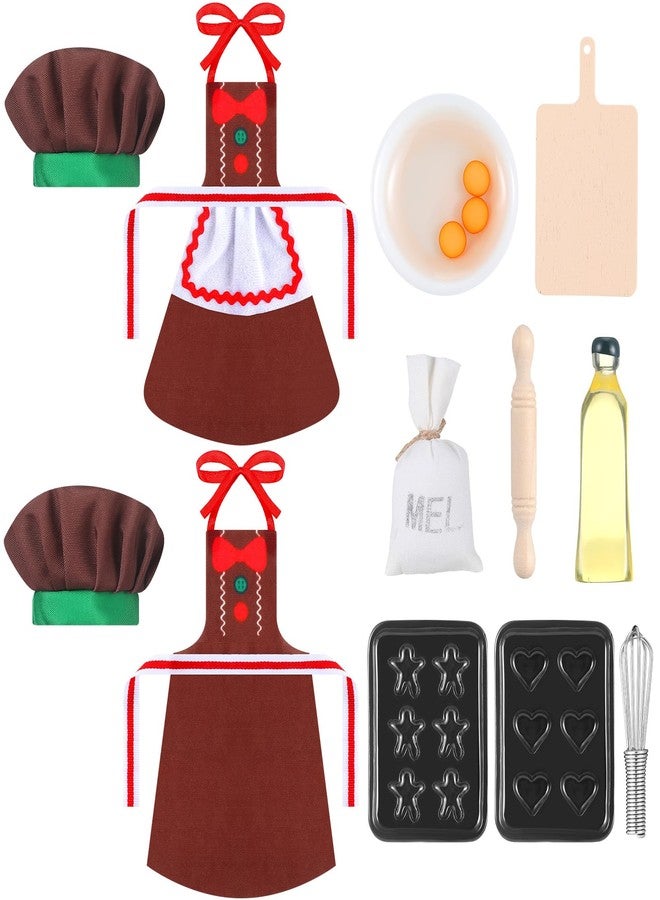 Hungdao Christmas Accessories Mini Doll Baker Outfit Set Include Apron Hats Rolling Pin Egg Cookie Tray Set Mixing Bowl for Xmas Doll Decorations, Doll is Not Included (Cute Style) - Image 1