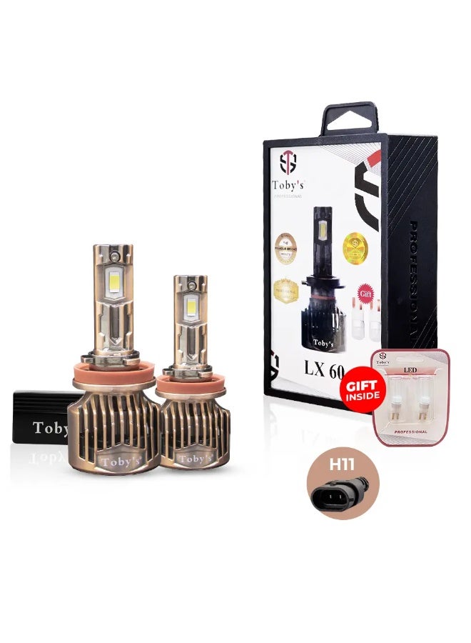 Toby's Tobys LX 60 2 Pieces Car LED Headlight Original 60W/piece Power 6000/piece Lumens With Color Temperature 6500K - H11 - Image 1