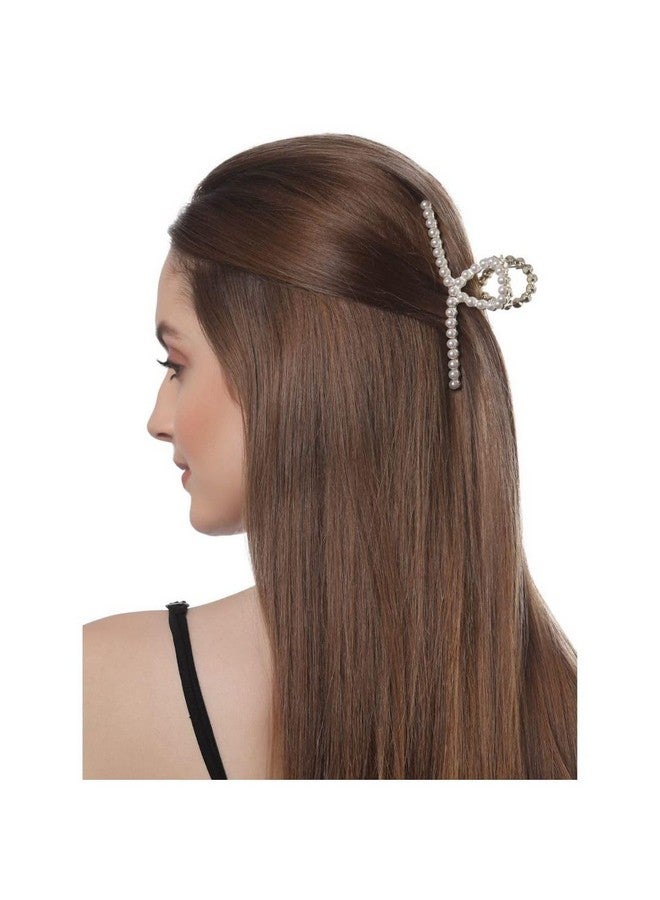 DN Creation Set of 1 Korean Fashionable Fancy Stylish Large Pearl Hair Claw Clips Clutches Barrettes Hair Accessories Women and Girls - White - Image 1