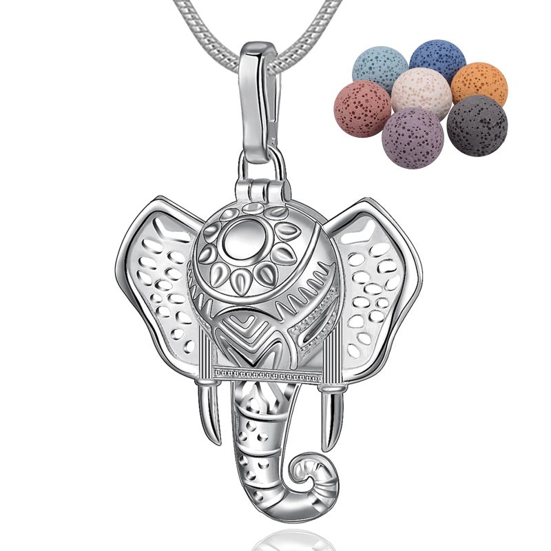 INFUSEU Elephant Gifts for Women Essential Oil Necklace Aromatherapy Pendant Scent Diffuser Lava Rock Stone Stash Cage