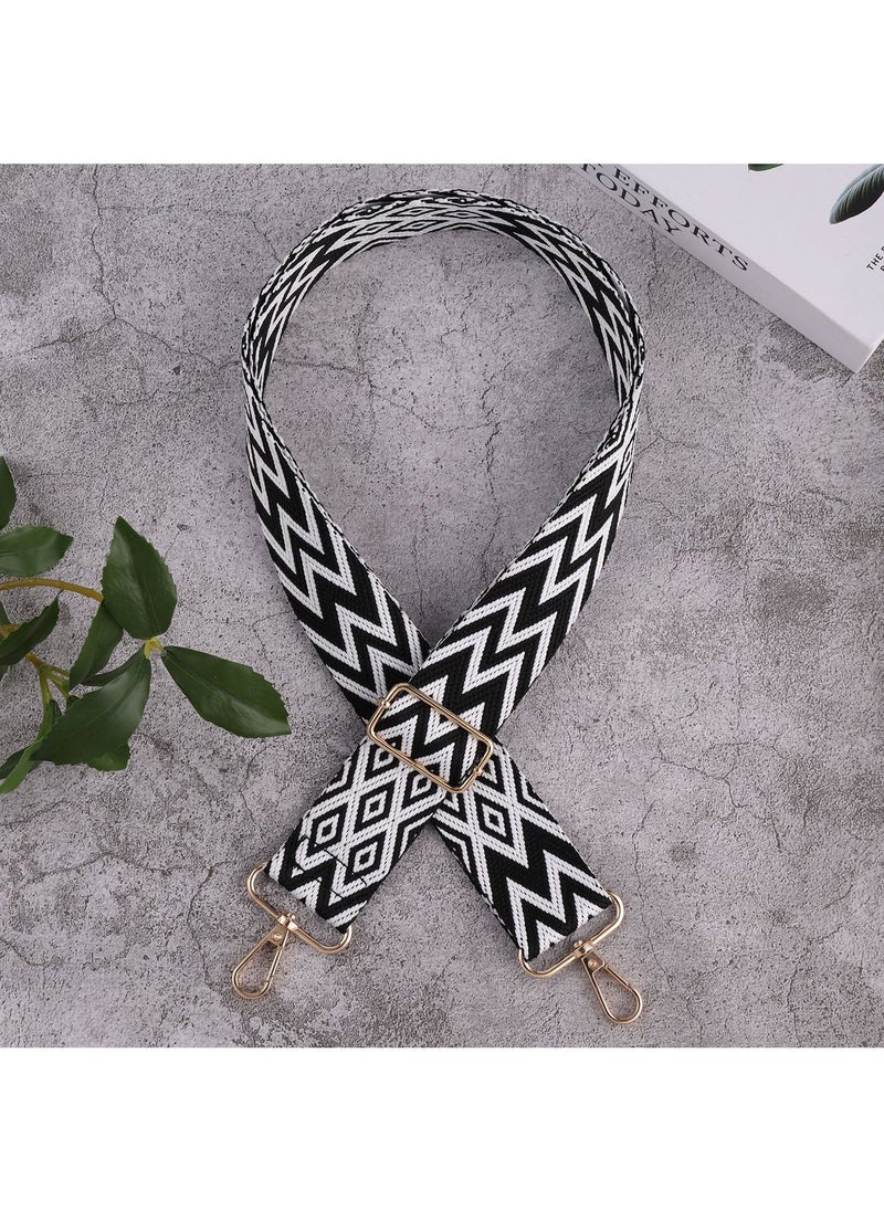Generic DIY Ethnic Style Bag Straps Adjustable Wide Shoulder Black White 