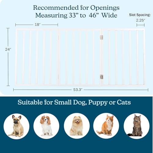PETMAKER Pet Gate - 3-Panel Indoor Foldable Dog Fence for Stairs, Hallways or Doorways - 54x24-Inch Retractable Wood Freestanding Dog Gates by PETMAKER (White) - Image 2