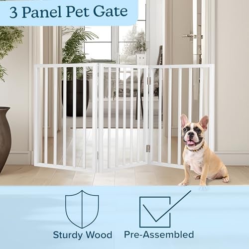 PETMAKER Pet Gate - 3-Panel Indoor Foldable Dog Fence for Stairs, Hallways or Doorways - 54x24-Inch Retractable Wood Freestanding Dog Gates by PETMAKER (White) - Image 3