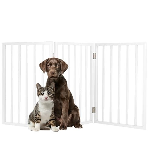 PETMAKER Pet Gate - 3-Panel Indoor Foldable Dog Fence for Stairs, Hallways or Doorways - 54x24-Inch Retractable Wood Freestanding Dog Gates by PETMAKER (White) - Image 1