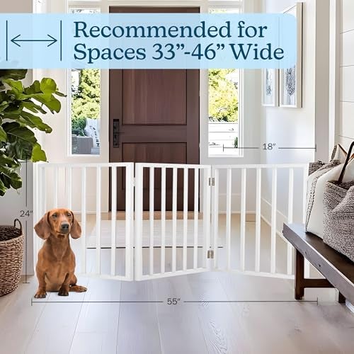 PETMAKER Pet Gate - 3-Panel Indoor Foldable Dog Fence for Stairs, Hallways or Doorways - 54x24-Inch Retractable Wood Freestanding Dog Gates by PETMAKER (White) - Image 5