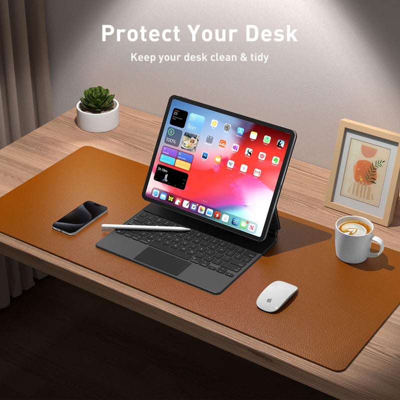 Aothia Leather Desk Pad Protector, Mouse Pad, Office Desk Mat, Non-Slip PU Leather Desk Blotter, Laptop Desk Pad, Waterproof Desk Writing Pad for Office and Home (48"x17",Brown) - Image 3