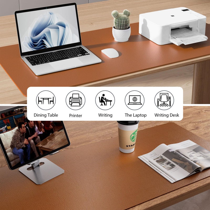 Aothia Leather Desk Pad Protector, Mouse Pad, Office Desk Mat, Non-Slip PU Leather Desk Blotter, Laptop Desk Pad, Waterproof Desk Writing Pad for Office and Home (48"x17",Brown) - Image 5