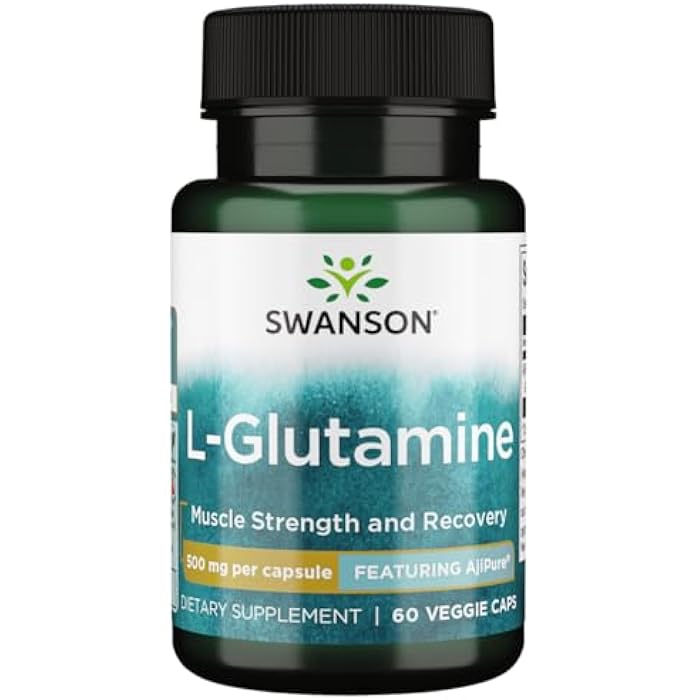 Swanson Amino Acid Ajipure L-Glutamine Pharmaceutical Grade 500 Milligrams 60 Veg Capsules - Image 1