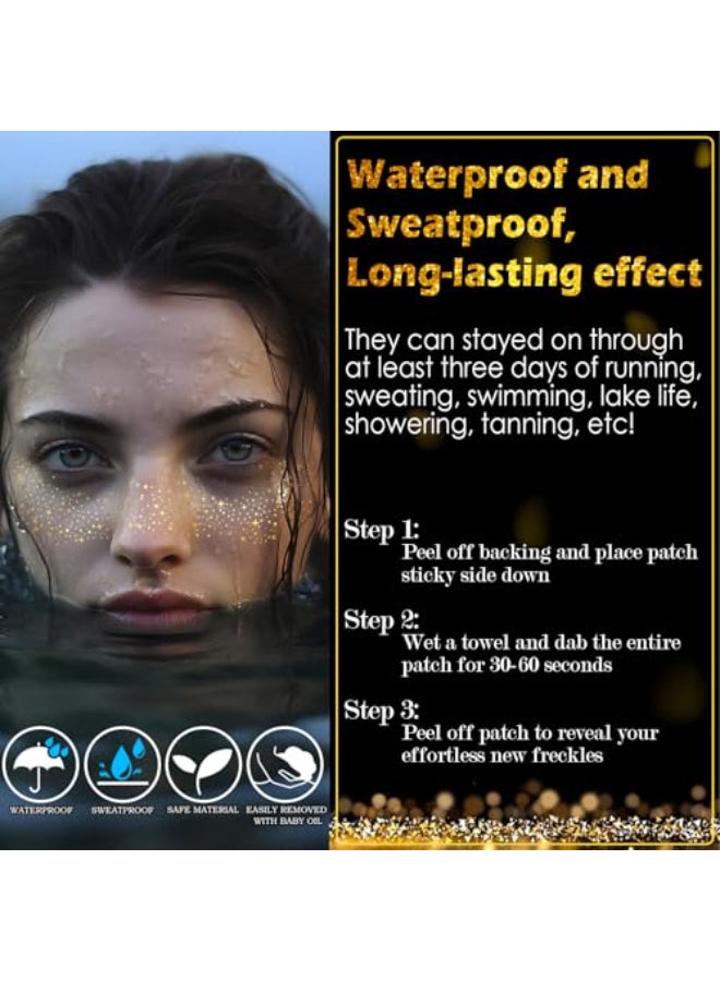 SOOVSY 24pcs Gold and Silver Glitter Freckles Face Tattoo Sparkle Freckles Temporary Face Tattoos Face Glitter Makeup Patches Speckles for Women Waterproof Makeup Accessories for Mardi Gras Festival - Image 3