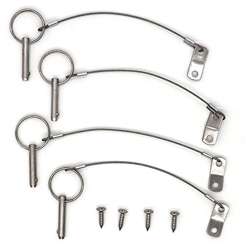 VTurboWay 4 Pack Quick Release Pin 1/4" Diameter w/Lanyard Prevents Loss, Full 316 Stainless Steel, Bimini Top Pin, Marine Hardware, All Parts are Made of 316 Stainless Steel - Image 1