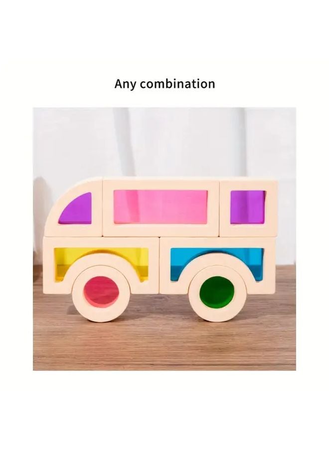 25pcs Rainbow Wooden Building Blocks Educational Puzzle Toy For Kids - Image 5