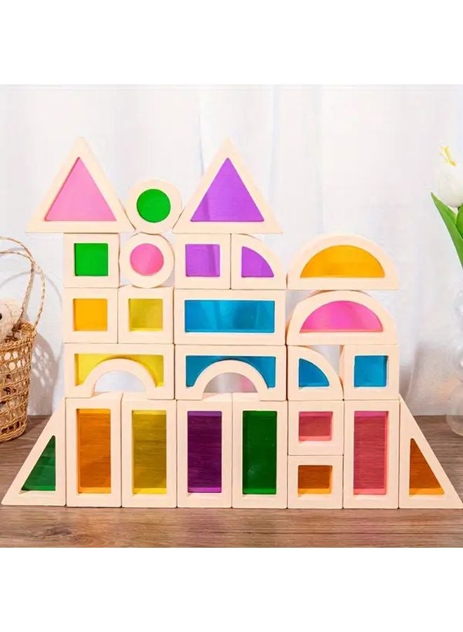 25pcs Rainbow Wooden Building Blocks Educational Puzzle Toy For Kids - Image 2
