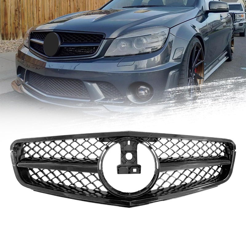 MATMACRO Front Grille For Mercedes Benz W204 C Class C250 C300 C350 AMG Style Gloss Black Grill 20082014