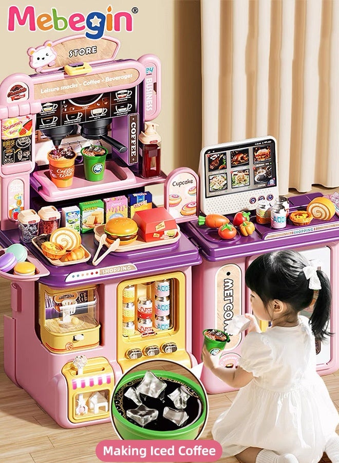 ميبيجين مجموعة ألعاب سوبر ماركت ممتعة مع ماكينة قهوة وماكينة بيع، مجموعة ألعاب محاكاة إبداعية مع خاصية الطلب بشاشة تعمل باللمس، لعبة استلام الكرة وألعاب كرة السلة، ألعاب منزلية إبداعية للعب، هدية تعليمية للأطفال، هدية مثالية للأطفال من سن 3 سنوات فأكثر - Image 2