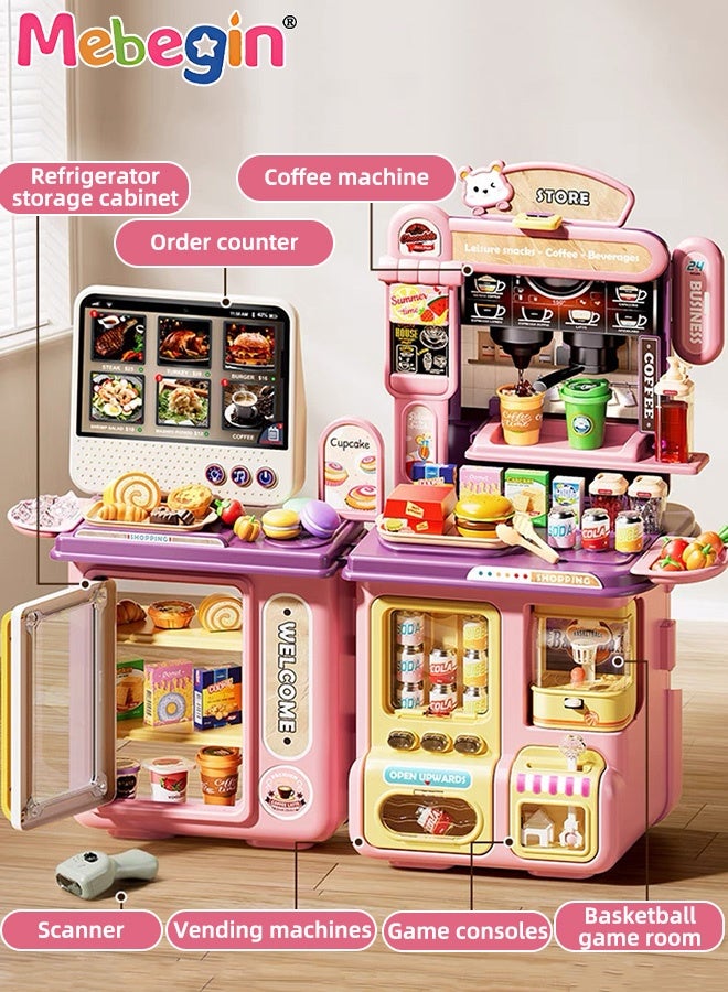 ميبيجين مجموعة ألعاب سوبر ماركت ممتعة مع ماكينة قهوة وماكينة بيع، مجموعة ألعاب محاكاة إبداعية مع خاصية الطلب بشاشة تعمل باللمس، لعبة استلام الكرة وألعاب كرة السلة، ألعاب منزلية إبداعية للعب، هدية تعليمية للأطفال، هدية مثالية للأطفال من سن 3 سنوات فأكثر - Image 3