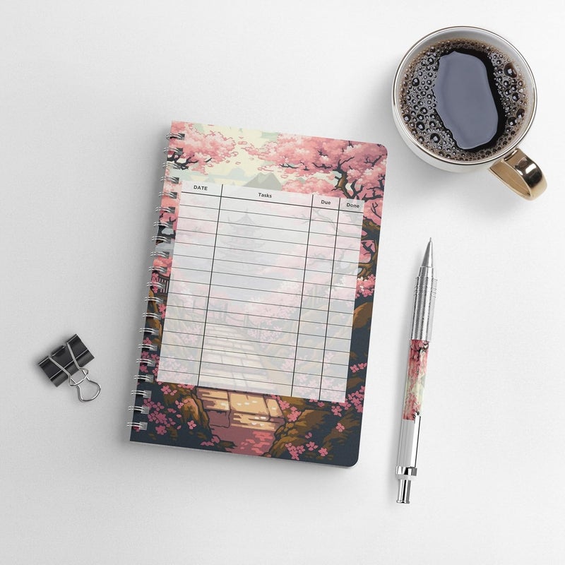 zenithink Japanese Cherry Blossom Ghibhil Edition Wiro Journal Notebook | 80 gsm Paper With 350GSM Hard Cover | Unruled | Pages - 160 | A5 Size | Wiro Binding | Versatile for School, Home & Office - Image 2