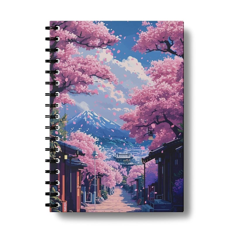 zenithink Japanese Cherry Blossom Ghibhil Edition Wiro Journal Notebook | 80 gsm Paper With 350GSM Hard Cover | Unruled | Pages - 160 | A5 Size | Wiro Binding | Versatile for School, Home & Office - Image 1