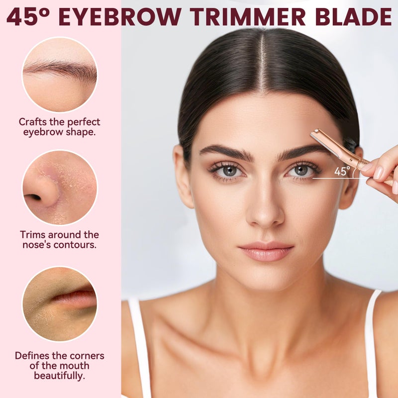 derloyo Eyebrow Razor-Face Razors for Women-Dermaplaning Tool for Face Exfoliation & Peach Fuzz with 12 Refill Blades-Facial Dermaplane Razors Shaver-Rose Gold - Image 2