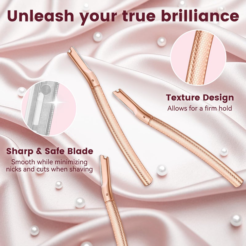 derloyo Eyebrow Razor-Face Razors for Women-Dermaplaning Tool for Face Exfoliation & Peach Fuzz with 12 Refill Blades-Facial Dermaplane Razors Shaver-Rose Gold - Image 3
