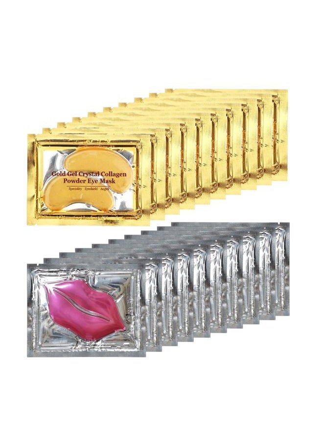 Reengull 40 Pairs 24K Gold Eye Masks & Lip Masks, Crystal Collagen Under Eye Patches for Puffy Eye, Moisturizing Skin Care Lip Eyes Patches for Dark Circles, Wrinkles and Fine Lines (gold and pink) - Image 1