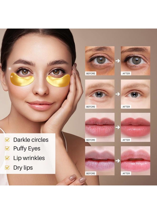 Reengull 40 Pairs 24K Gold Eye Masks & Lip Masks, Crystal Collagen Under Eye Patches for Puffy Eye, Moisturizing Skin Care Lip Eyes Patches for Dark Circles, Wrinkles and Fine Lines (gold and pink) - Image 4