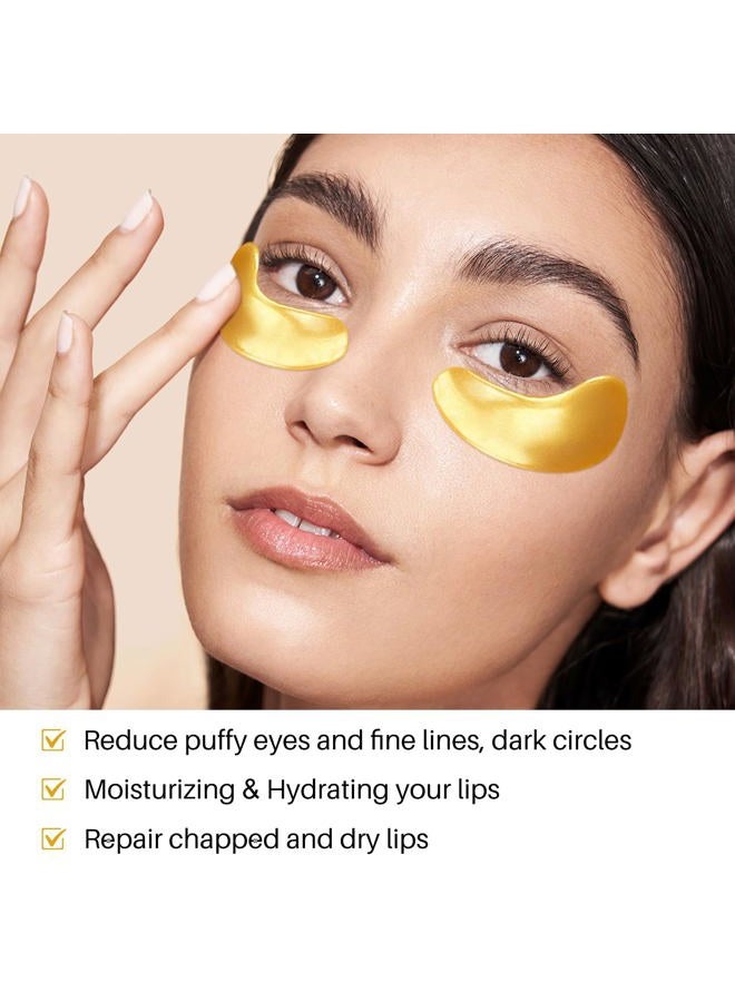 Reengull 40 Pairs 24K Gold Eye Masks & Lip Masks, Crystal Collagen Under Eye Patches for Puffy Eye, Moisturizing Skin Care Lip Eyes Patches for Dark Circles, Wrinkles and Fine Lines (gold and pink) - Image 2