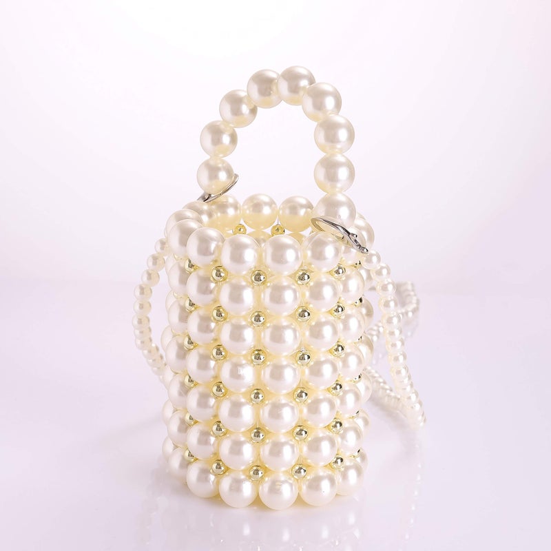 Abvokury YUSHINY Beaded Handbag for Women White Pearl Decoration Evening Bags with Detachable Chain Inner Bag Medium - Image 2