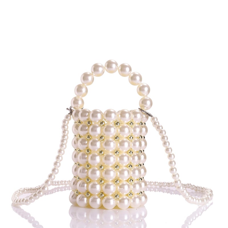 Abvokury YUSHINY Beaded Handbag for Women White Pearl Decoration Evening Bags with Detachable Chain Inner Bag Medium - Image 1
