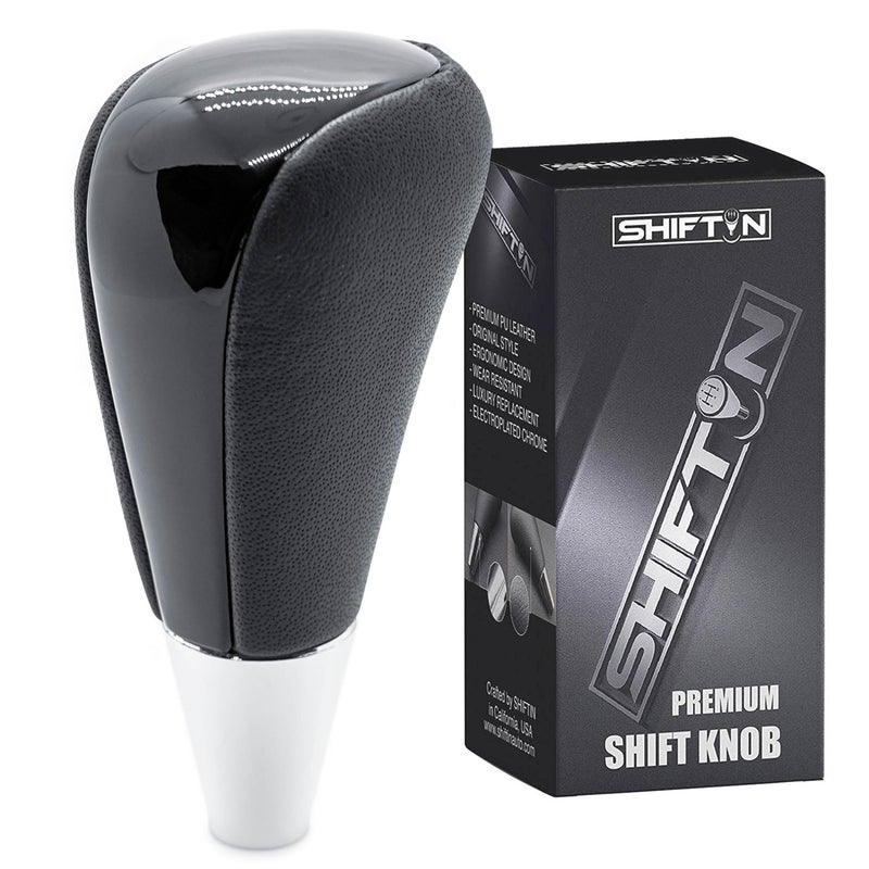 SHIFTIN Leather Wood Gear Shift Knob for Toyota Avalon Yaris 4Runner Land Cruiser Sienna Camry Solara Tacoma and Lexus ES300 ES330 GS300 GS400 GS430 SC300 SC400 (Black Leather/Piano Black)