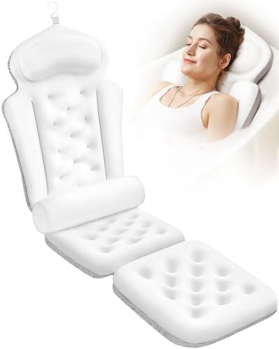 VOXOR Full Body Bath Pillow for Tub, Thick Bathtub Cushion Mat with Neck, Back & Lumbar Support - Luxury Spa Bathroom Accessories, White - Image 1