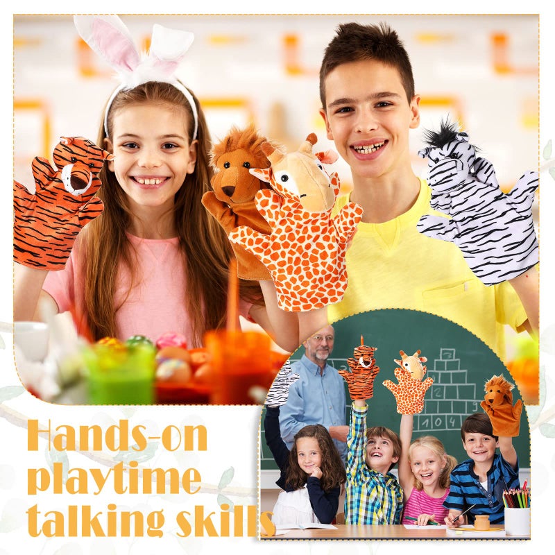 Hungdao 12 Pieces Hand Puppet Zoo Animal Plush Puppets Cute Animal Plush Pretend Educational Toys with Tiger Lion Bear Leopard Design for Telling Story Teaching Role Play - Image 5