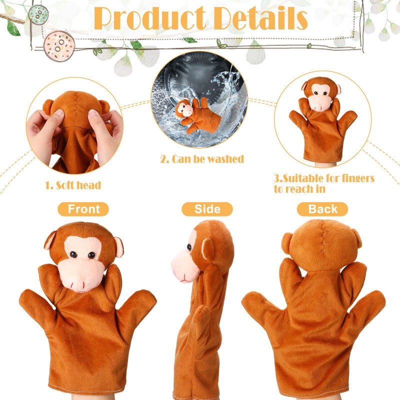 Hungdao 12 Pieces Hand Puppet Zoo Animal Plush Puppets Cute Animal Plush Pretend Educational Toys with Tiger Lion Bear Leopard Design for Telling Story Teaching Role Play - Image 4