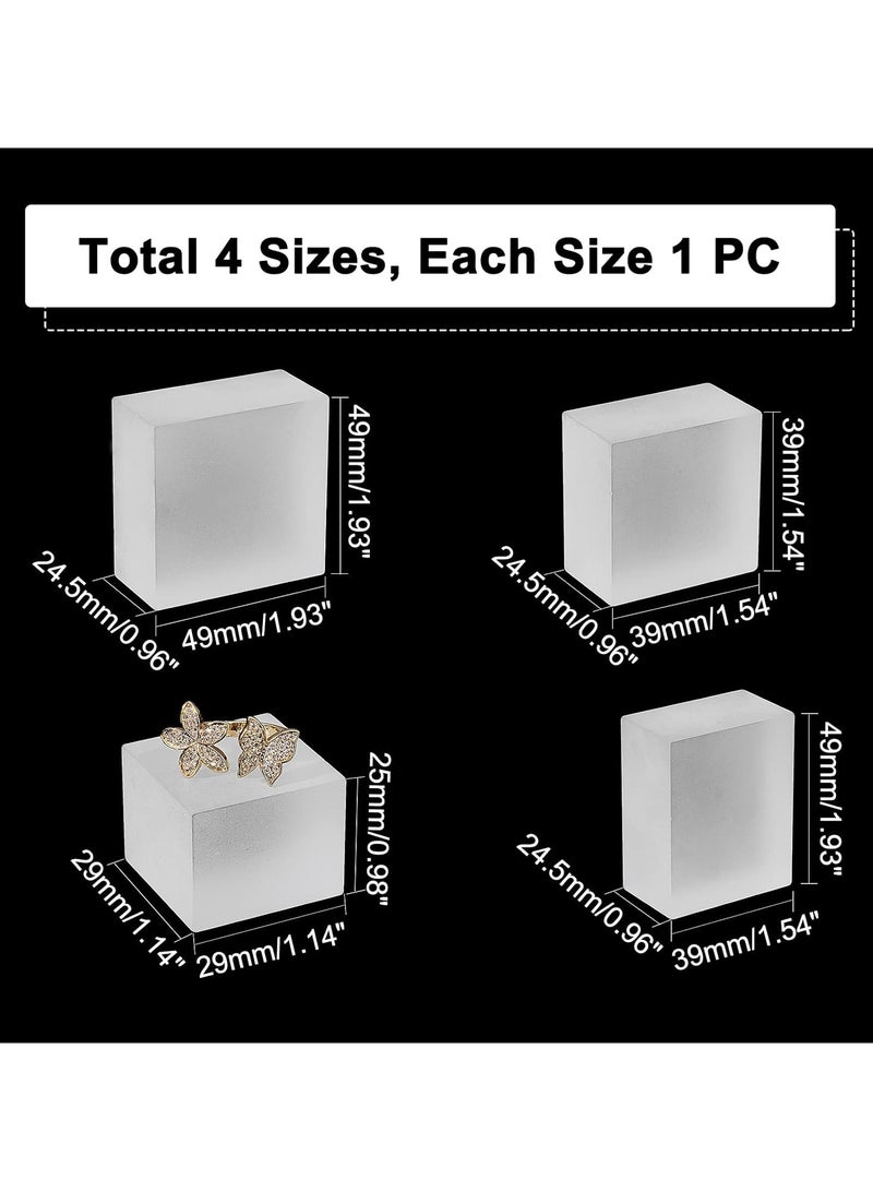 TPGP 4pcs Solid Display Block 4 Style Frosted Acrylic Display Stands - Rectangle, Square, Polished Edge Display Base, White Cube Pedestal Risers for Jewelry Necklace Bracelet Ring Display  - Image 4