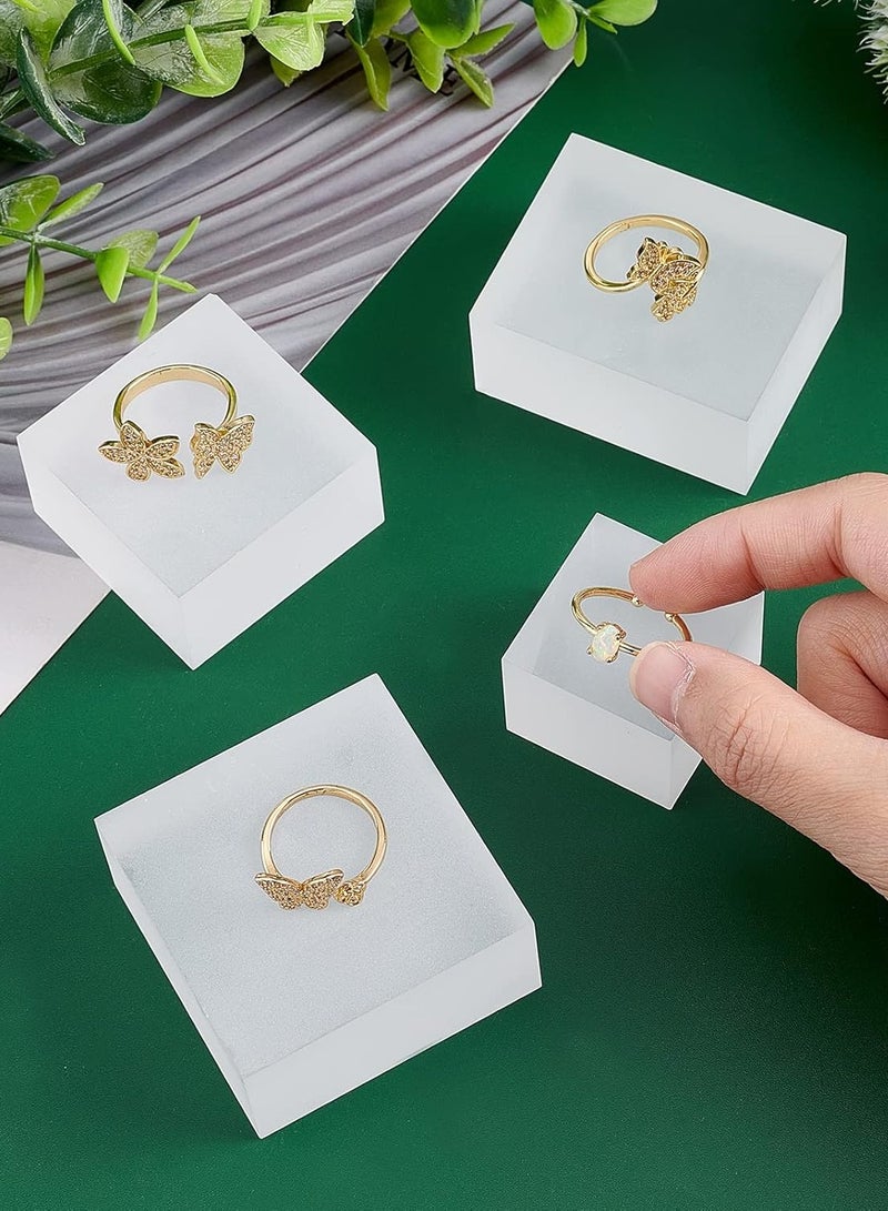 TPGP 4pcs Solid Display Block 4 Style Frosted Acrylic Display Stands - Rectangle, Square, Polished Edge Display Base, White Cube Pedestal Risers for Jewelry Necklace Bracelet Ring Display  - Image 5