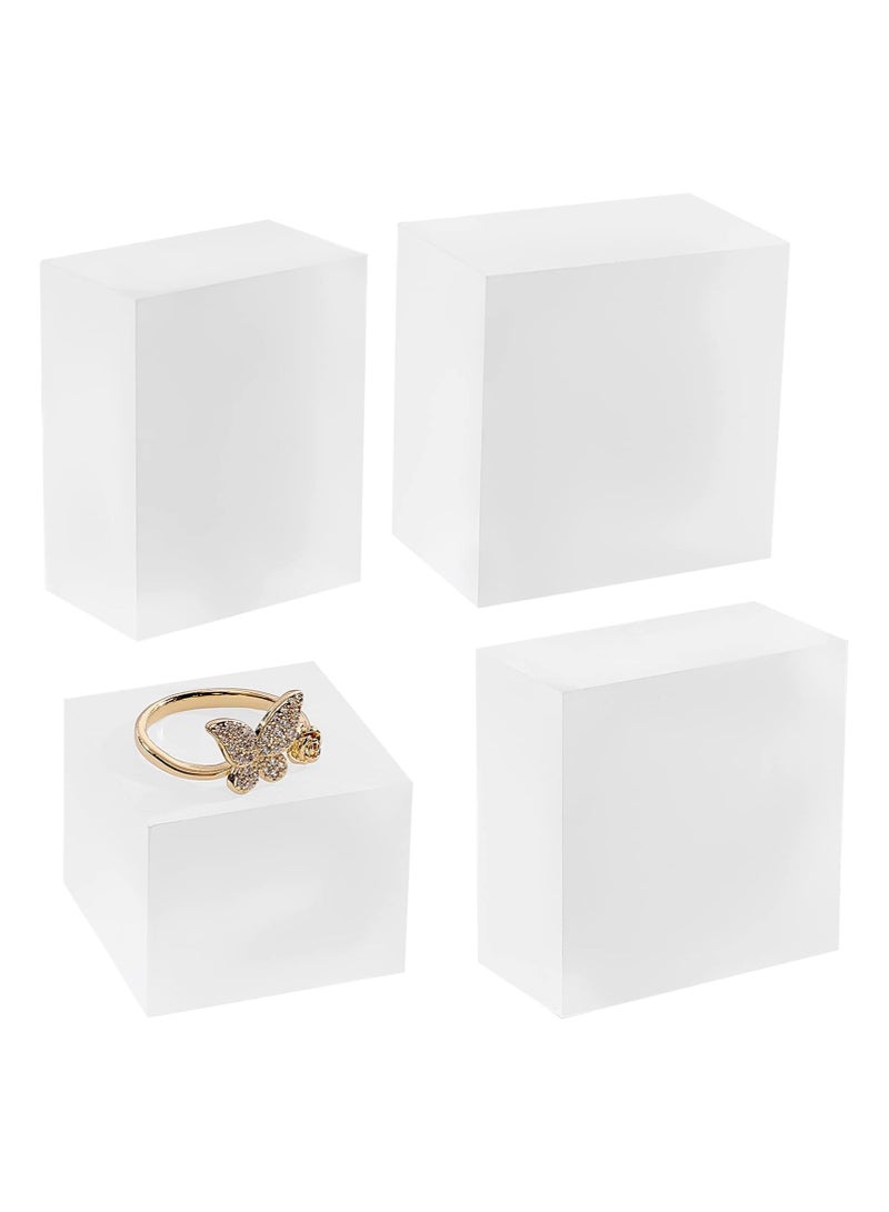 TPGP 4pcs Solid Display Block 4 Style Frosted Acrylic Display Stands - Rectangle, Square, Polished Edge Display Base, White Cube Pedestal Risers for Jewelry Necklace Bracelet Ring Display  - Image 1