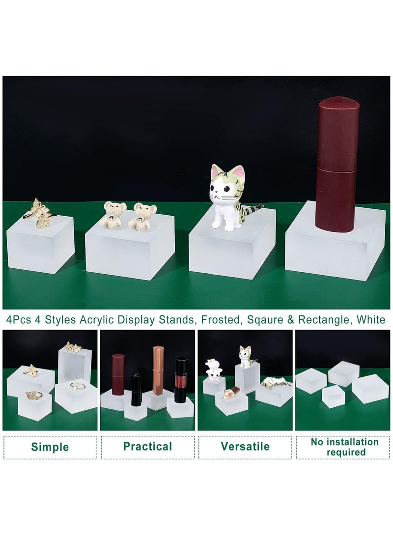 TPGP 4pcs Solid Display Block 4 Style Frosted Acrylic Display Stands - Rectangle, Square, Polished Edge Display Base, White Cube Pedestal Risers for Jewelry Necklace Bracelet Ring Display  - Image 2