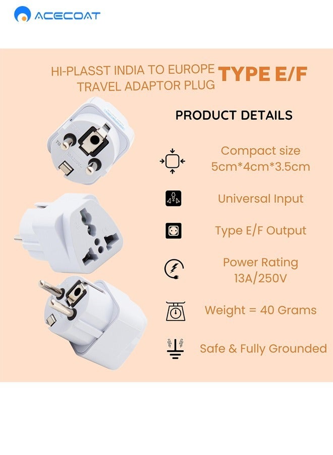 ACECOAT UK to EU Plug Travel Adapter-Wall Power Charger-3-pin KSA/UAE/UK Plug Convert to 2-pin EU/Germany/France/Italy/Spain Socket Converter-Type E/F European Adapter for KSA/ US/UK/JP/CN/AU-3 pack-White - Image 3