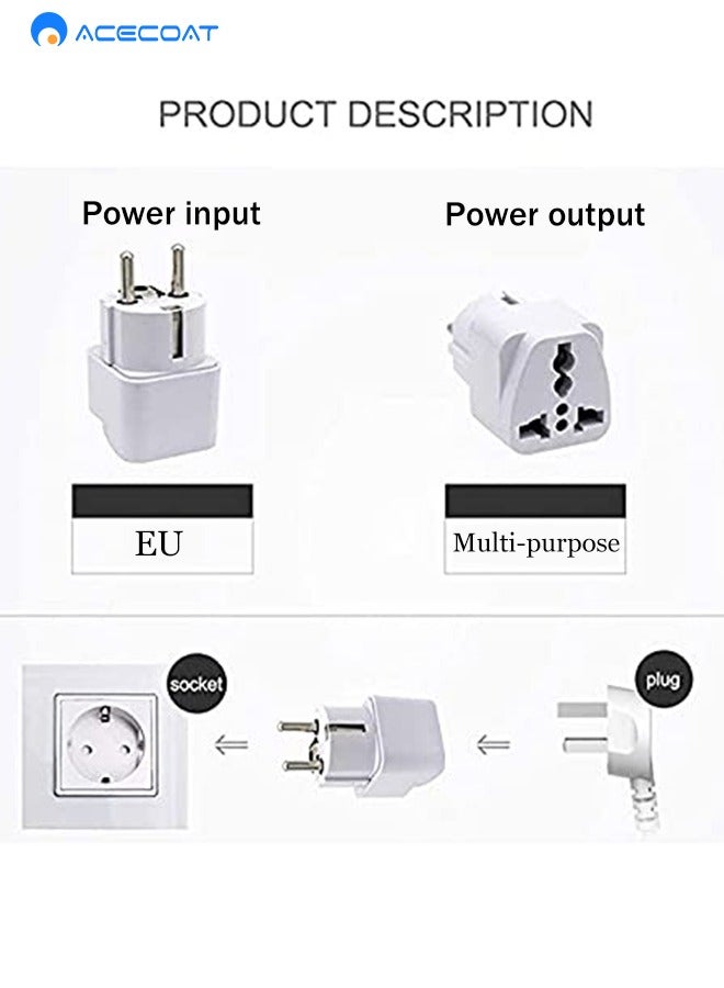 ACECOAT UK to EU Plug Travel Adapter-Wall Power Charger-3-pin KSA/UAE/UK Plug Convert to 2-pin EU/Germany/France/Italy/Spain Socket Converter-Type E/F European Adapter for KSA/ US/UK/JP/CN/AU-3 pack-White - Image 2