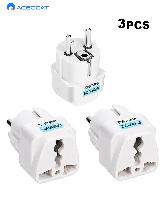 ACECOAT UK to EU Plug Travel Adapter-Wall Power Charger-3-pin KSA/UAE/UK Plug Convert to 2-pin EU/Germany/France/Italy/Spain Socket Converter-Type E/F European Adapter for KSA/ US/UK/JP/CN/AU-3 pack-White - Image 1