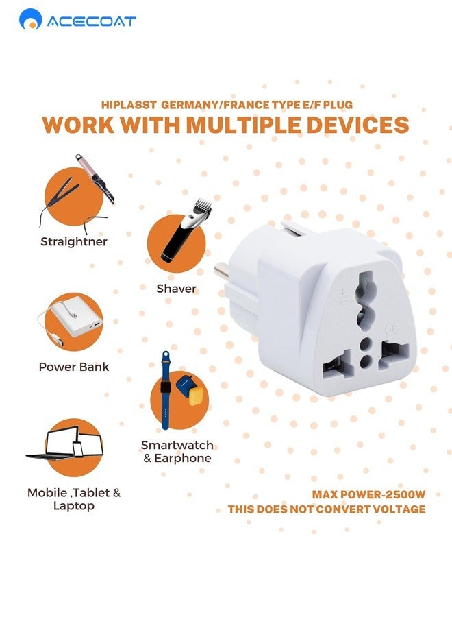 ACECOAT UK to EU Plug Travel Adapter-Wall Power Charger-3-pin KSA/UAE/UK Plug Convert to 2-pin EU/Germany/France/Italy/Spain Socket Converter-Type E/F European Adapter for KSA/ US/UK/JP/CN/AU-3 pack-White - Image 5