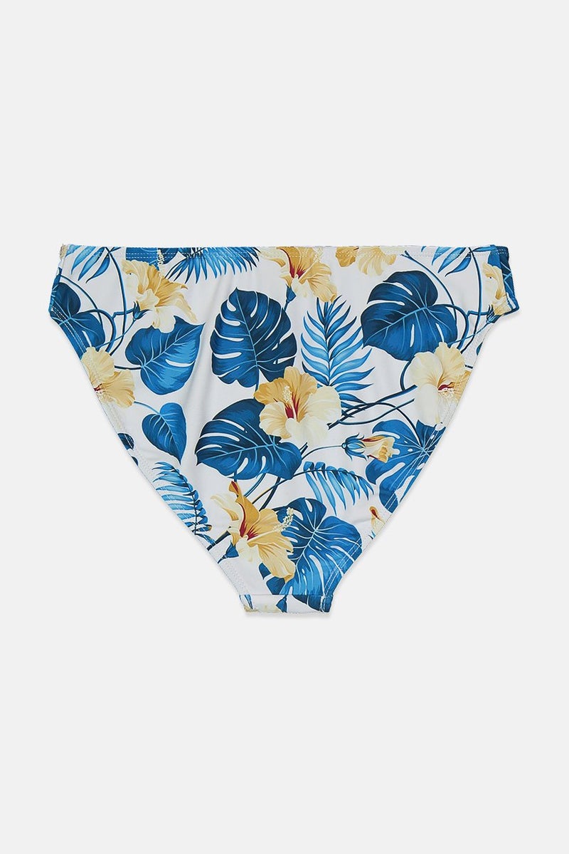 C&C California Women Floral Bikini Bottom, Blue and White - Image 2