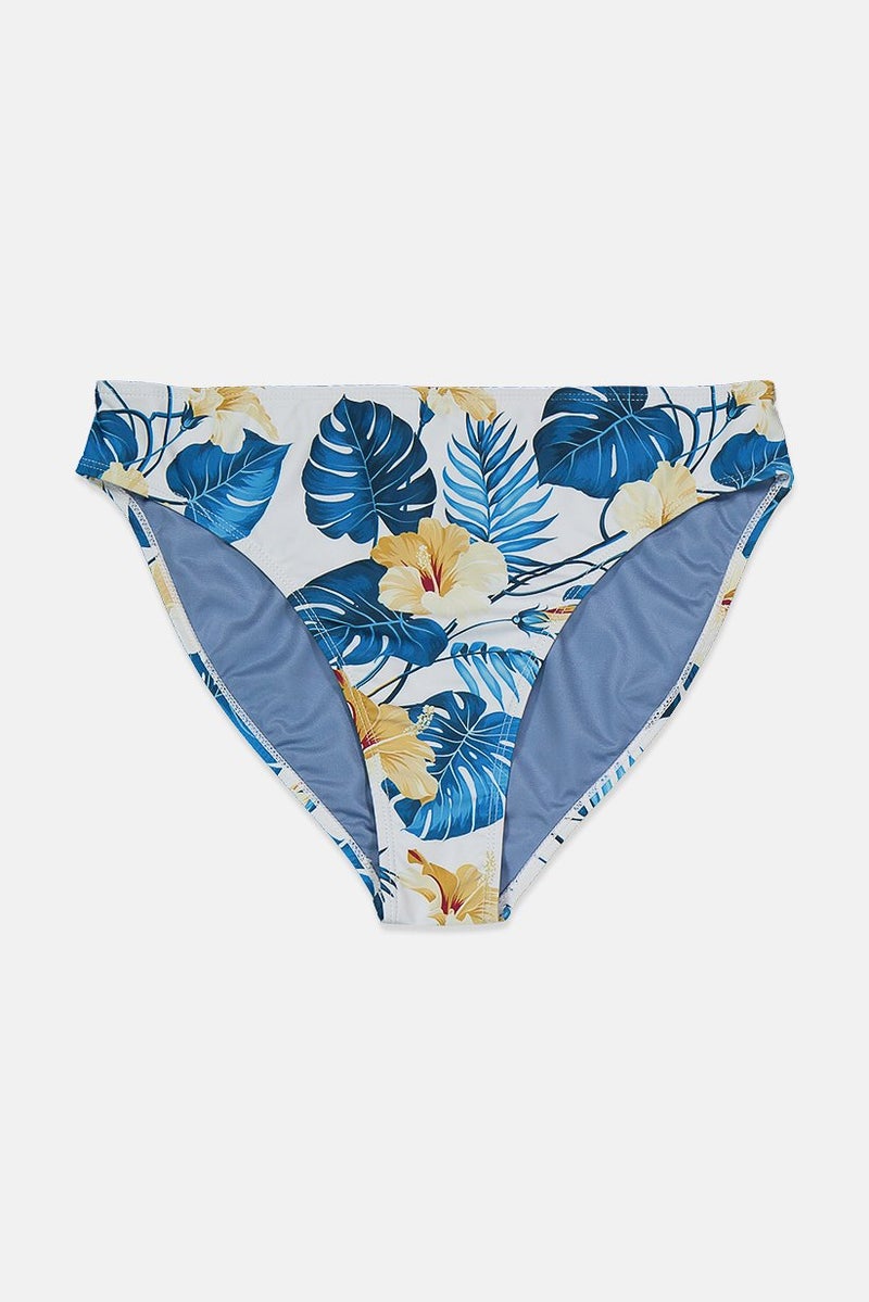C&C California Women Floral Bikini Bottom, Blue and White - Image 1