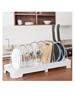 Excefore Expandable Pot Lid Organizer, Pot and Pan Organizer under Cabinet, with 10 Adjustable Dividers, No Drips Kitchen Cabinet Organizer for Cutting Board, Bakeware, Cookware  - Image 1
